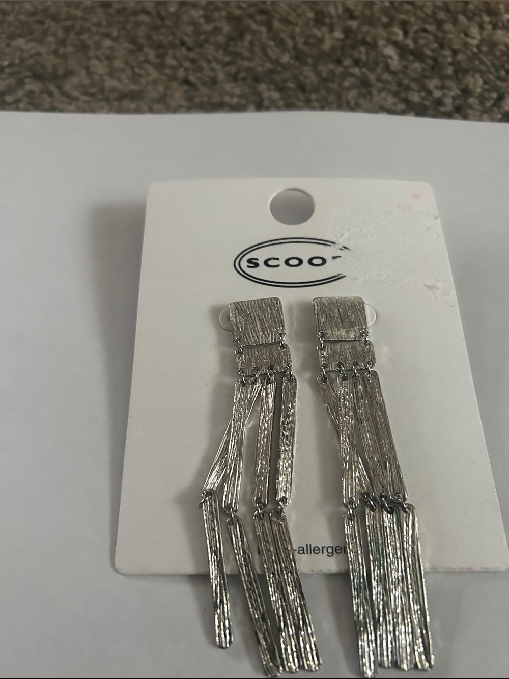 Silver Textured Linear Fringe Drop Earrings